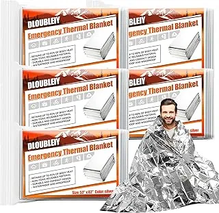 Paquete de 5 mantas térmicas de emergencia, manta espacial reutilizable de Mylar para campamento, kit de supervivencia de automóvil, equipo impermeable para exteriores, retención de calor de