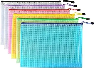 Paquete de 6 bolsas de malla con cremallera, bolsa impermeable con cremallera, carpetas de archivos con cremallera para organización, escuela, suministros de oficina, bolsas de almacenamiento de viaje
