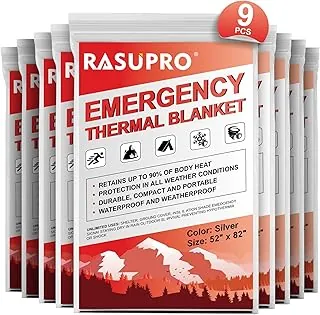 Paquete de 9 mantas de emergencia, equipo aislado de emergencia de supervivencia al aire libre, manta térmica de Mylar con aislamiento espacial, perfecta para camping, senderismo, correr