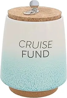 Pavilion - Cruise Fund - Alcancía de cerámica única de 6.5 pulgadas con base de corcho, tapa de corcho con colgante de anclaje, color verde azulado degradado