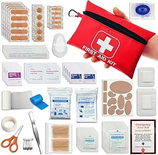 Pequeño kit de primeros auxilios de emergencia que incluye 166 piezas de suministros para limpiar, tratar y proteger lesiones menores para exteriores, camping, automóvil, hogar y lugar de trabajo