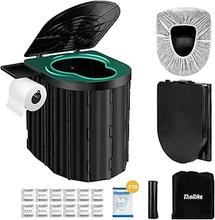 Portable Camping Toilet with Pop-Up Privacy Tent, 12-inch Toilet Seat, Outdoor Portable Folding Toilet Potty for Adults Load Capacity of 400 Lbs, LED-Light Camping Bathroom