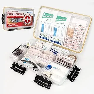 Prelady -350 piezas multiusos de primeros auxilios de emergencia para 100 personas - Funda de plástico impermeable | claramente organizada para una recuperación rápida | Perfecto para el hogar, negocios, lugar de trabajo, barco, viajes, exteriores y automóvil