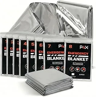 PREPARED4X Paquete de 8 mantas Mylar – Manta de emergencia impermeable – Equipo de supervivencia resistente a rasgaduras y desgarros – Manta térmica de emergencia para supervivencia al aire libre