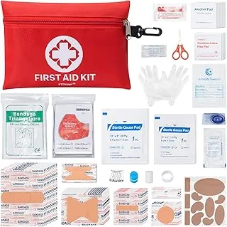 PTEROMY Kit de primeros auxilios mini de 150 piezas, kits de emergencia portátiles pequeños y compactos para auto, viaje, casa, camping, al aire libre, senderismo