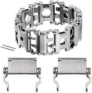 Pulsera de herramientas de acero inoxidable ONELANKS para hombres, compatible con LEATHERMAN TREAD y correa de reloj, 29 en 1, pulsera multifunción de supervivencia para senderismo, camping, viajes