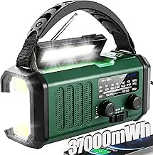 QAUYYW Radio de emergencia con manivela, radio NOAA AM FM meteorológica portátil con manivela de 37000 mAh solar, con linterna de 3 modos y luz de lectura, cargador de teléfono celular, señal de