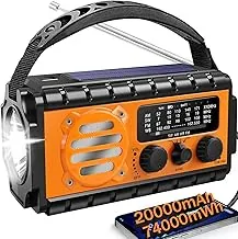 QAUYYW Radio de emergencia de 74000 mWh con clima NOAA, radio de supervivencia portátil con manivela SW/AM/FM con batería solar recargable de carga rápida, linterna, lámpara de lectura, sirena SOS