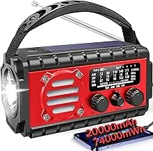 Radio de emergencia Aivica de 20000 mAh, radio meteorológica SW/NOAA/AM/FM, cargador de manivela con energía solar y batería de gran capacidad, portátil, carga para teléfono celular, SOS, linterna