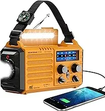 Radio de emergencia con alerta meteorológica NOAA, radio AM/FM con manivela solar portátil para supervivencia, radio alimentada por batería recargable, cargador USB, linterna, lámpara de lectura, para