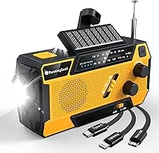 Radio de emergencia con manivela meteorológica: Radio meteorológica AM/FM/NOAA con 3 cables incorporados - Radio manual con manivela de 2000mAh, carga solar, manivela manual y batería, alarma SOS