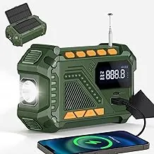 Radio de emergencia con manivela solar, radio meteorológica NOAA de 5000 mAh, radio portátil AM/FM/WB, linterna y alerta SOS para emergencia interior/exterior (verde)