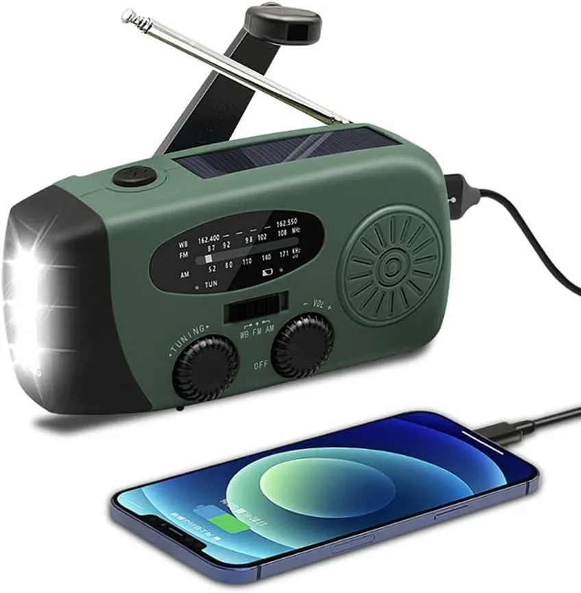 Radio Emergencia AM/FM Recargable Solar y Manivela 2000mAh