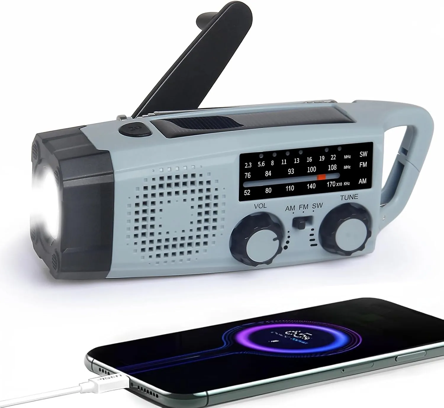 Rádio de Emergência Solar AM/FM com Manivela
