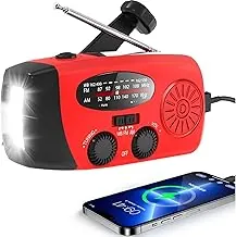 Radio meteorológica de emergencia con manivela solar, radio portátil NOAA / AM / FM con 3 linternas LED de 2000 mAh, cargador de teléfono celular