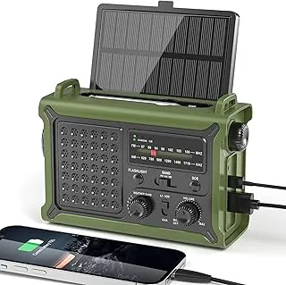 Radio Solar de Emergencia con Manivela de 12000mAh con Señal Clara, Radio Meteorológica AM FM NOAA Operada por Batería con 2 Modos de Linterna LED, Cargador para Celular con Salidas Duales SOS