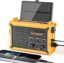 Radios meteorológicas portátiles AM FM NOAA Alerta con batería de reserva 12000mAh 44400mWh, energía solar rápida, radio de emergencia, linterna de manivela de mano, lámpara de lectura SOS para acampar al aire libre en el hogar