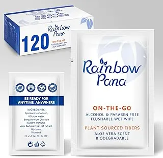 RainbowPana Toallitas Desechables - 120 Unidades, Envoltas Individualmente PARA LLEVAR - Toallitas de Viaje para Hombres y Mujeres, Familia - Infundidas con Vitamina E y Aloe Natural, pH Equilibrado