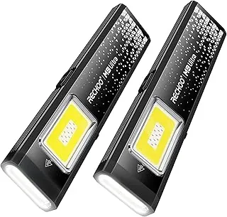 RECHOO Paquete de 2 linternas recargables de alto lúmenes, linterna magnética EDC con clip, 8 modos de potente linterna LED de bolsillo, linternas planas portátiles impermeables para el hogar