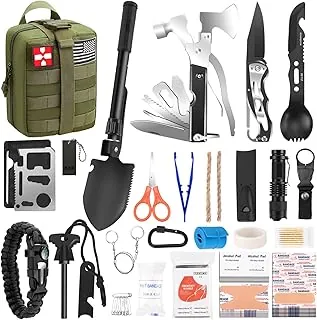 Regalos para hombres Navidad papá, kit de supervivencia, 150 piezas de equipo de supervivencia y suministros con bolsa de trauma, kit de emergencia Molle bolsa para acampar al aire libre, caza