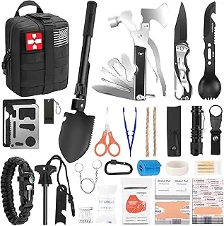Regalos para hombres Navidad papá, kit de supervivencia, 150 piezas de equipo de supervivencia y suministros con bolsa de trauma, kit de emergencia Molle bolsa para acampar al aire libre, caza