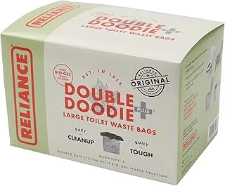 Reliance Products Double Doodie Plus con BIO-Gel | Bolsas de basura portátiles grandes para inodoro | Paquete de 6 unidades de tamaño familiar, gris, 9.2 x 4.9 x 6.0 pulgadas