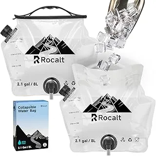 Rocalt Paquete de 2 recipientes de agua plegables con espita, almacenamiento de agua plegable de 2.1 galones, contenedor de agua de emergencia sin BPA con apertura de boca ancha para supervivencia y preparación para desastres