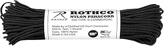 Rothco Nylon Paracord Tipo III 550 LB: Grado de servicio, alta resistencia a la tracción, hecho en Estados Unidos, cuerda utilitaria, negro, 50 pies