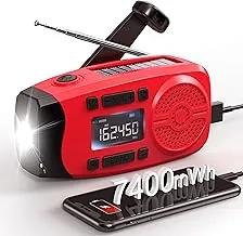 Runningsnail Radio meteorológica de emergencia, radio de emergencia de manivela de 7400 mWh con pantalla LCD, radio de alerta meteorológica, USB/solar/manivela, linterna de 1 W y alarma SOS para emergencia al aire libre y en el hogar