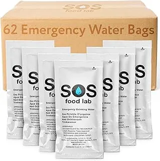 S.O.S - Agua potable de emergencia – 62 paquetes (4.22 onzas cada uno) – 5 años de vida útil, suministro de preparación para desastres, agua de supervivencia portátil con consejos de uso – Ideal para
