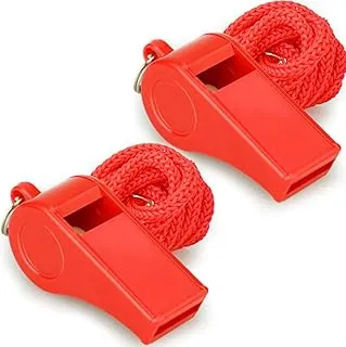 Silbatos de emergencia rojos con cordón, sonido fuerte y nítido, 2 paquetes de silbatos de plástico ideales para salvavidas, defensa personal y emergencia
