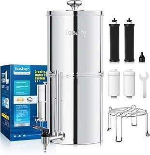 Sistema de filtración de agua por gravedad de 8 etapas Sistema de encimera de acero inoxidable 3.0 galón-304 con 4 filtros y StandReduce 99.9% de cloro, certificación NSF/ANS 42