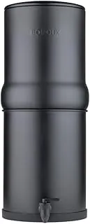 Sistema de filtro de agua alimentado por gravedad Boroux Legacy de acero inoxidable para mostrador | 3 galones con 2 filtros auténticos de base negra. Negro mate