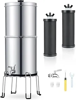 Sistema de filtro de agua alimentado por gravedad CO-Z, purificador de agua por gravedad de acero inoxidable con 2 filtros de carbón, sistema de filtración de agua de mostrador de 2.25 galones