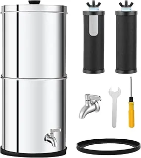 Sistema de filtro de agua por gravedad de ultrafiltración de 2.25 G, sistema de encimera de acero inoxidable 304 con 2 filtros y grifo de metal, certificación NSF/ANSI 42, reduce el 99% de cloro