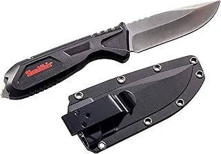 Smith's 51243 EdgeWork-Site - Cuchillo de hoja fija de 4 pulgadas, acero inoxidable + acabado lavado a la piedra, funda con clip de bolsillo, mango texturizado de elastómero termoplástico, hoja recta