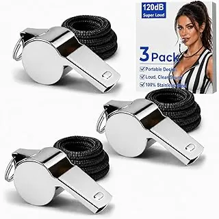 SPORTIC Paquete de 3 silbatos de acero inoxidable con cordón, silbatos de sonido fuerte y claro para entrenadores, árbitros, ideal para fútbol, baloncesto, gimnasio, seguridad al aire libre