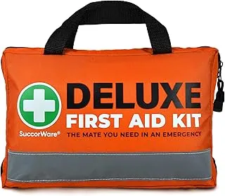SuccorWare Kit de primeros auxilios de lujo de 380 piezas, kits médicos compactos para trauma con vendajes surtidos, paquete frío instantáneo, manta de emergencia para el hogar, viajes, campamento