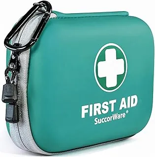 SuccorWare Kit de primeros auxilios mini de 150 piezas - pequeño kit médico con carcasa dura - kit de primeros auxilios de emergencia para automóvil, viajes, hogar, exterior, oficina, campamento