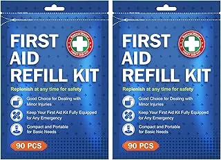SuccorWare Kit de recambio de primeros auxilios de 90 piezas, kit de cuidado de heridas, incluye vendajes para el hogar, viajes, senderismo, kit de repuesto portátil para suministros médicos de