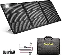 SunJack Cargador de panel solar portátil plegable de 120 W con soportes, MC4/PD60 USB-C/USB-A, ETFE monocristalino, cargador solar impermeable para campamento, RV, estación de energía, generador, fuera de la red, emergencia