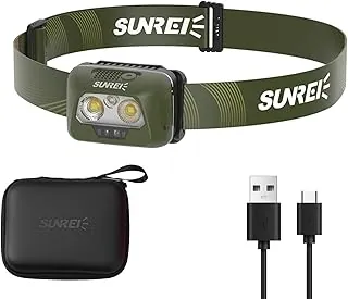 SUNREI Linterna frontal recargable, linterna LED roja, batería de 2200 mAh, sensor de movimiento, atenuación continua, IPX6 impermeable, 6 modos de luz, tipo C, faro ligero para exteriores, para campamento, senderismo, correr