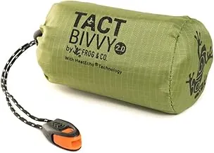 Survival Frog Tact Bivvy 2.0 - Saco de dormir de emergencia con bolsa de transporte, mosquetón, silbato de supervivencia, ParaTinder, compacto, ligero, impermeable, reutilizable, funda térmica para