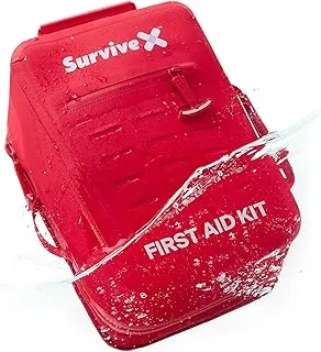 SurviveX Kit de primeros auxilios impermeable grande para automóvil, viajes y hogar, kit de emergencia para senderismo, camping, mochilero y al aire libre, incluye tiras de cierre de heridas con cierre de cremallera
