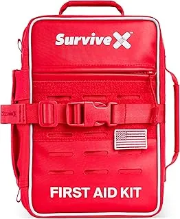 SurviveX Kit de primeros auxilios profesional grande para automóvil, viajes y hogar, kit de emergencia para senderismo, camping, mochilero y al aire libre, incluye tiras de cierre de heridas con cierre de cremallera