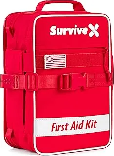 SurviveX Kit Grande de Primeros Auxilios para Automóvil, Viajes y Hogar – Kit de Emergencia para Senderismo, Camping, Mochilerismo y al Aire Libre – Incluye Tiras de Cierre de Heridas Zip Stitch