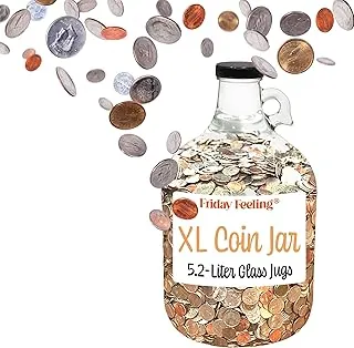 Tarro de vidrio extragrande XL con tapa, ahorro de dinero de 5.2 litros para adultos, contenedor de colección de monedas (XL)
