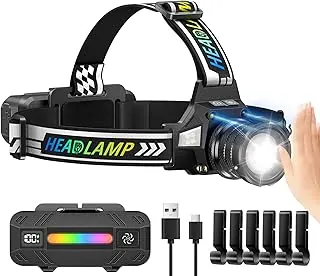 TDT Linterna frontal recargable con luz LED blanca/verde/UV/negra, altos lúmenes, súper brillante, 24 modos, cómodo, impermeable, para caza, senderismo, detección de orina de mascotas (3 colores-6)