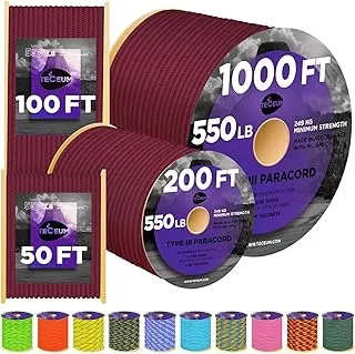 TECEUM - Cuerda de nailon utilitaria Burgundi, 100 pies, 4 mm, cuerda resistente para tienda de campaña, camping, equipo de senderismo, cuerda EDC de supervivencia fuerte, 067gd