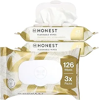 The Honest Company Toallitas desechables para pieles sensibles, hipoalergénicas, sin fragancia, diseño de alas doradas, 126 unidades